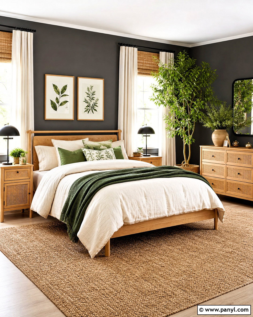 Dark Grey Bedroom With Botanical Decor - 20 dark grey walls bedroom ideas