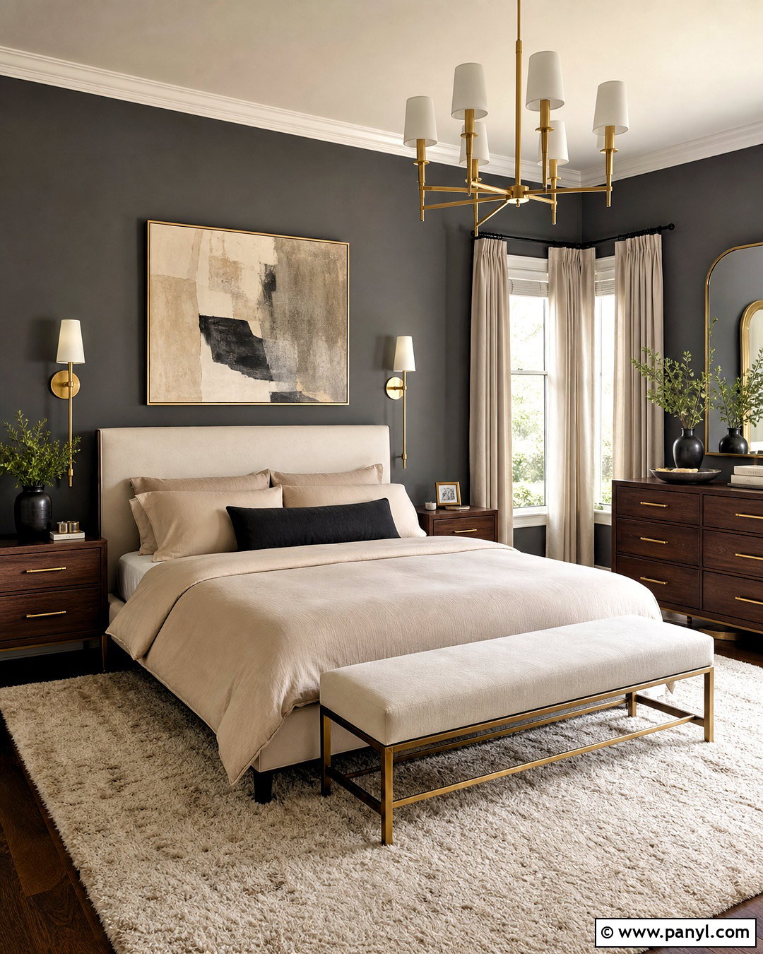 Dark Grey Bedroom With Brass Accents - 20 dark grey walls bedroom ideas