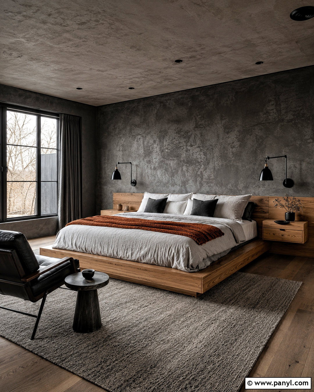 Dark Grey Bedroom With Concrete Texture - 20 dark grey bedroom ideas