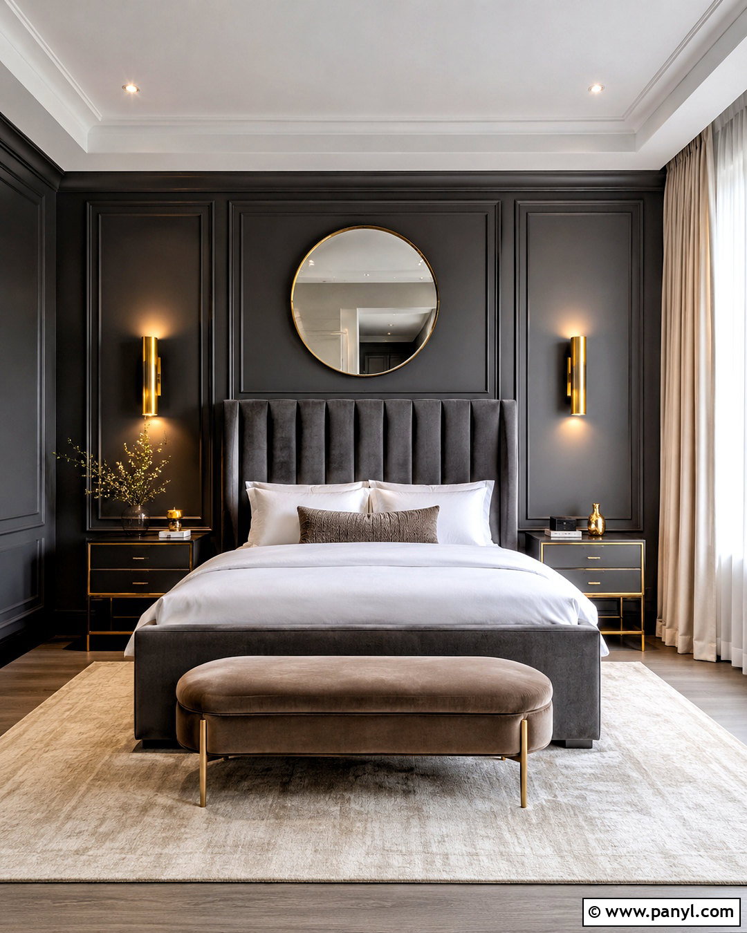 Dark Grey Bedroom With Gold Accents - 20 dark grey bedroom ideas