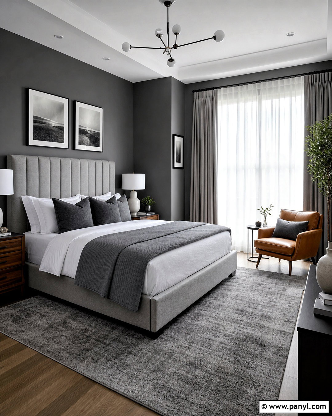 Dark Grey Bedroom With Grey Upholstered Bed - 20 dark grey walls bedroom ideas