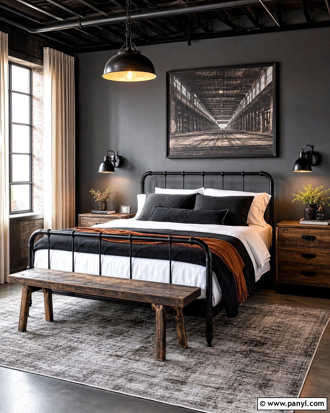 Dark Grey Bedroom With Industrial Decor - 20 dark grey walls bedroom ideas