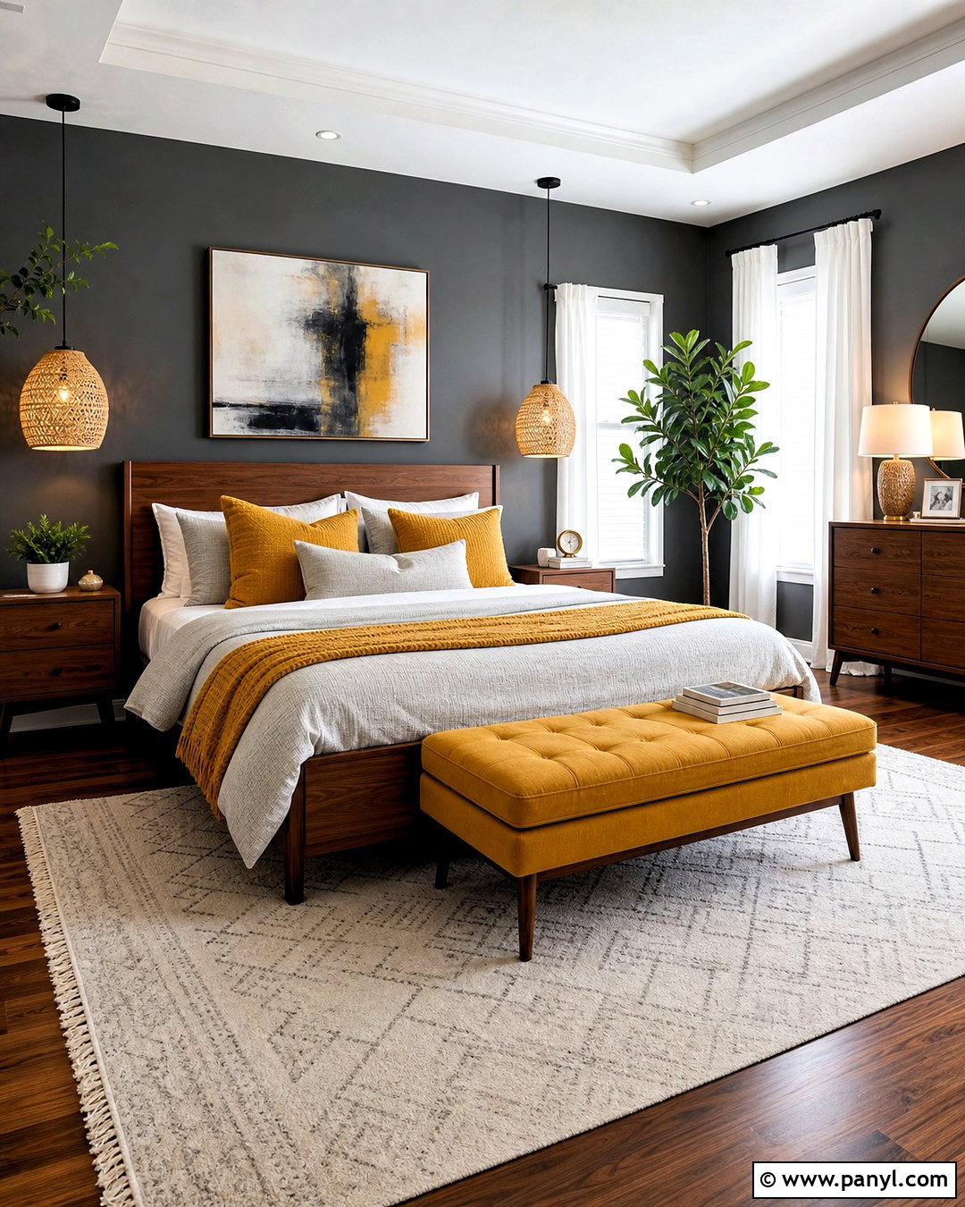 Dark Grey Bedroom With Mustard Yellow Accents - 20 dark grey walls bedroom ideas