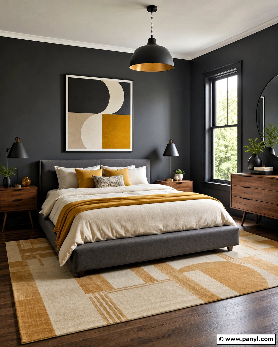 Dark Grey Bedroom With Mustard Yellow - 20 dark grey bedroom ideas