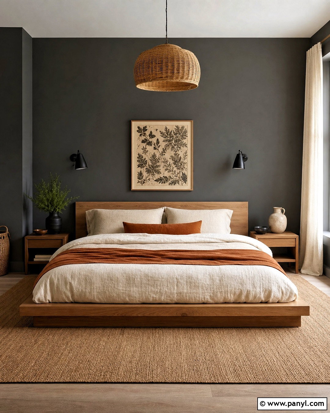 Dark Grey Bedroom With Natural Linen - 20 dark grey interior ideas