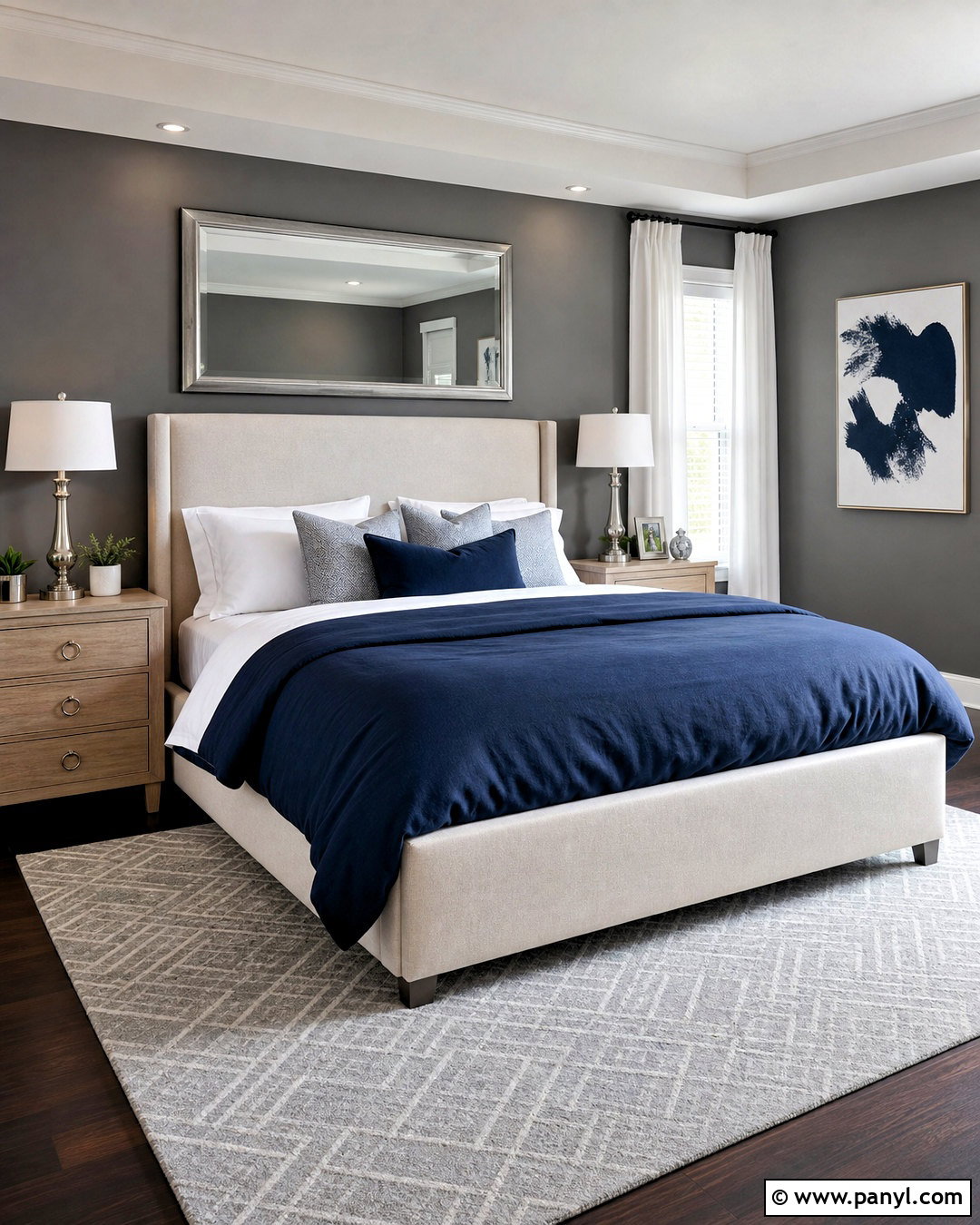 Dark Grey Bedroom With Navy Blue Bedding - 20 dark grey walls bedroom ideas