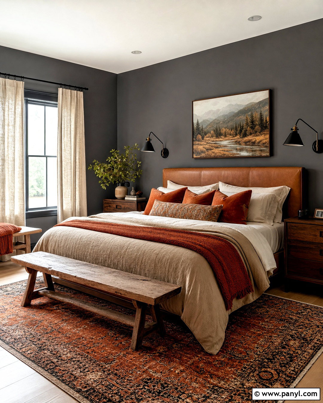 Dark Grey Bedroom With Rust Orange Decor - 20 dark grey walls bedroom ideas