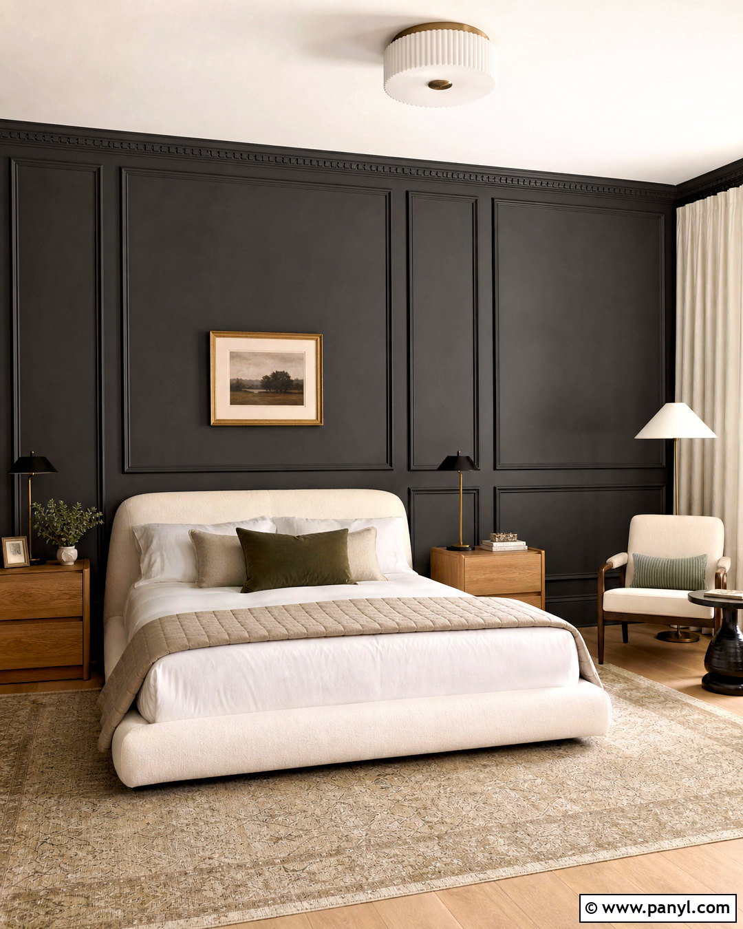Dark Grey Bedroom With Wall Paneling - 20 dark grey walls bedroom ideas