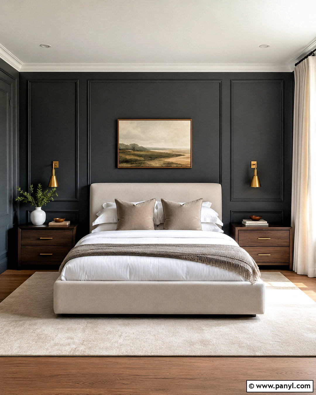 Dark Grey Bedroom With Wall Paneling - 20 dark grey bedroom ideas