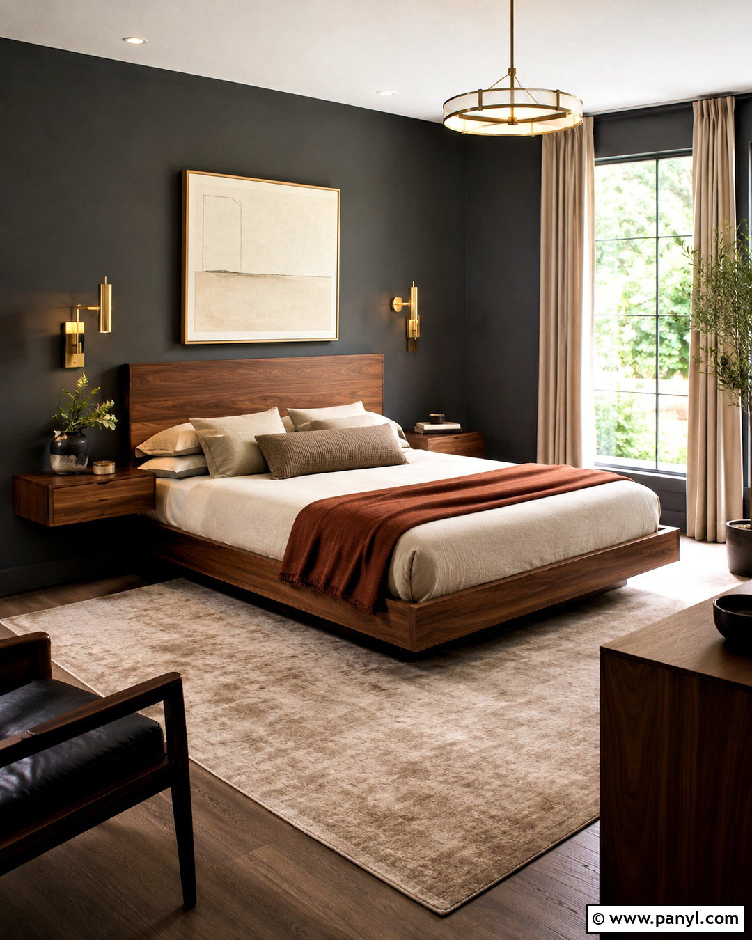 Dark Grey Bedroom With Walnut Furniture - 40 Dark Grey Walls