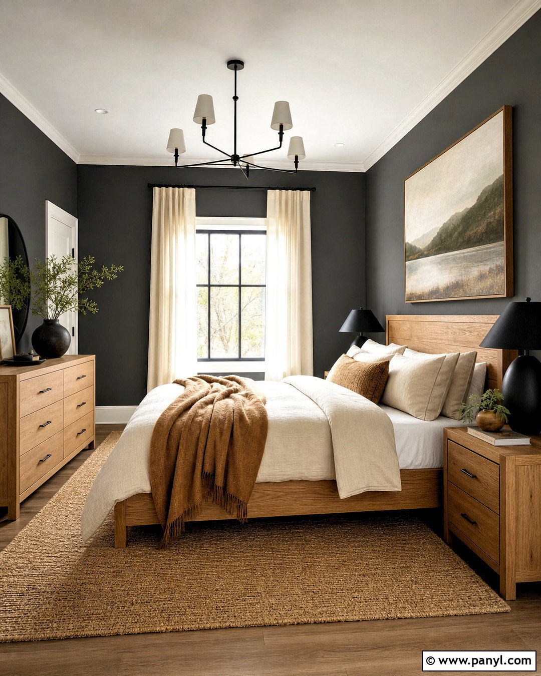 Dark Grey Bedroom With Warm Oak Furniture - 20 dark grey walls bedroom ideas