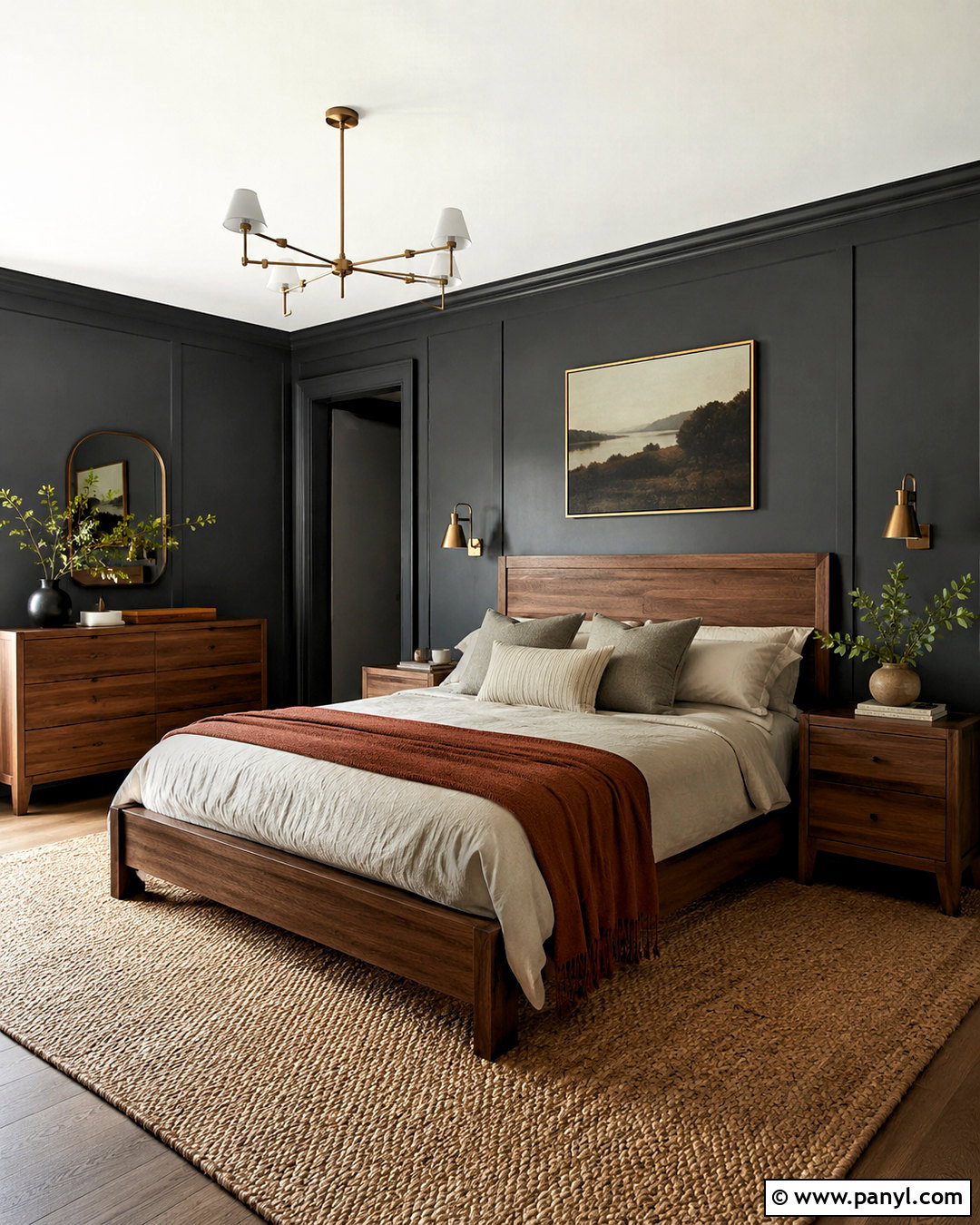 Dark Grey Bedroom With Warm Wood Furniture - 20 dark grey bedroom ideas