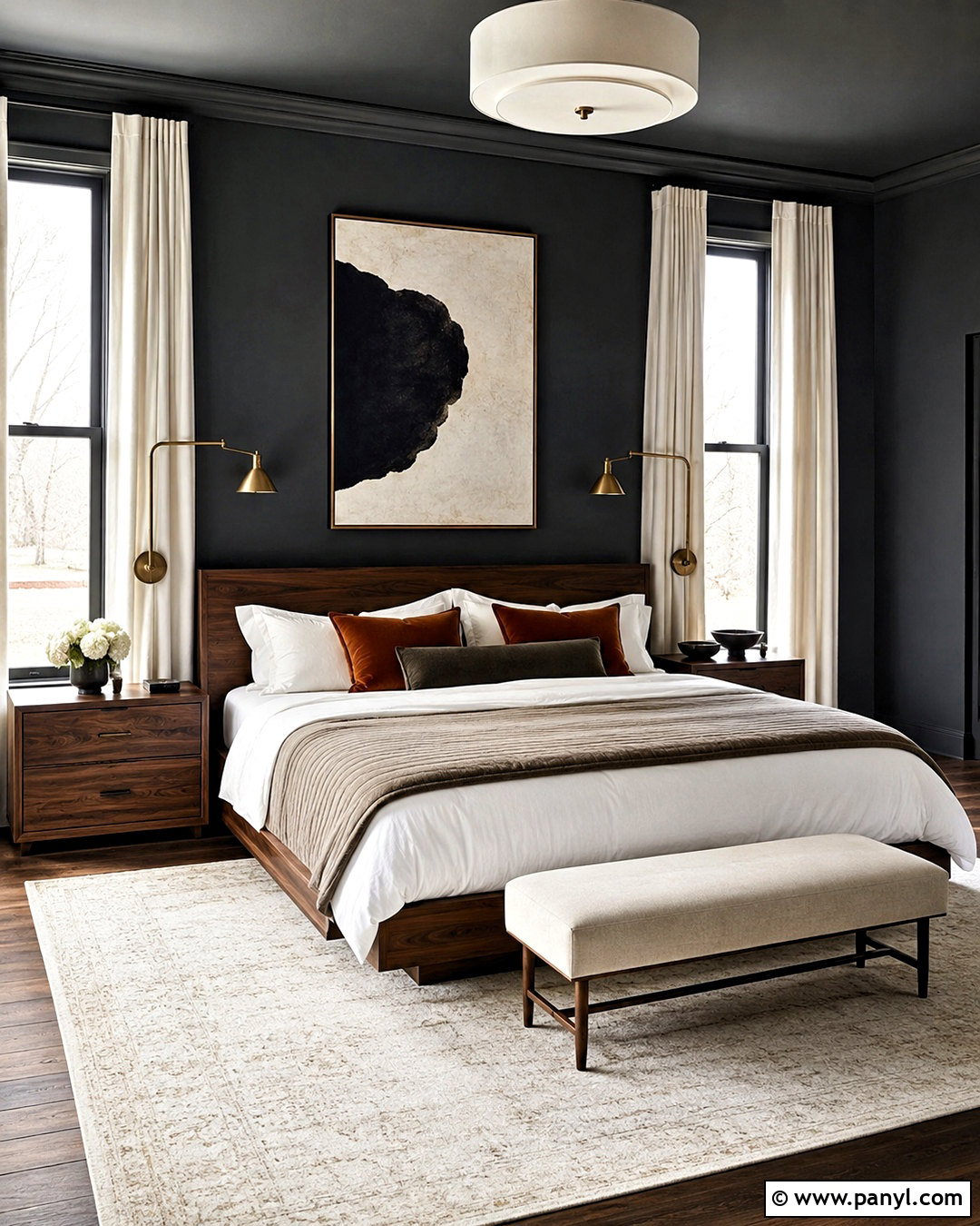 Dark Grey Bedroom With Warm Wood - 20 dark grey room ideas