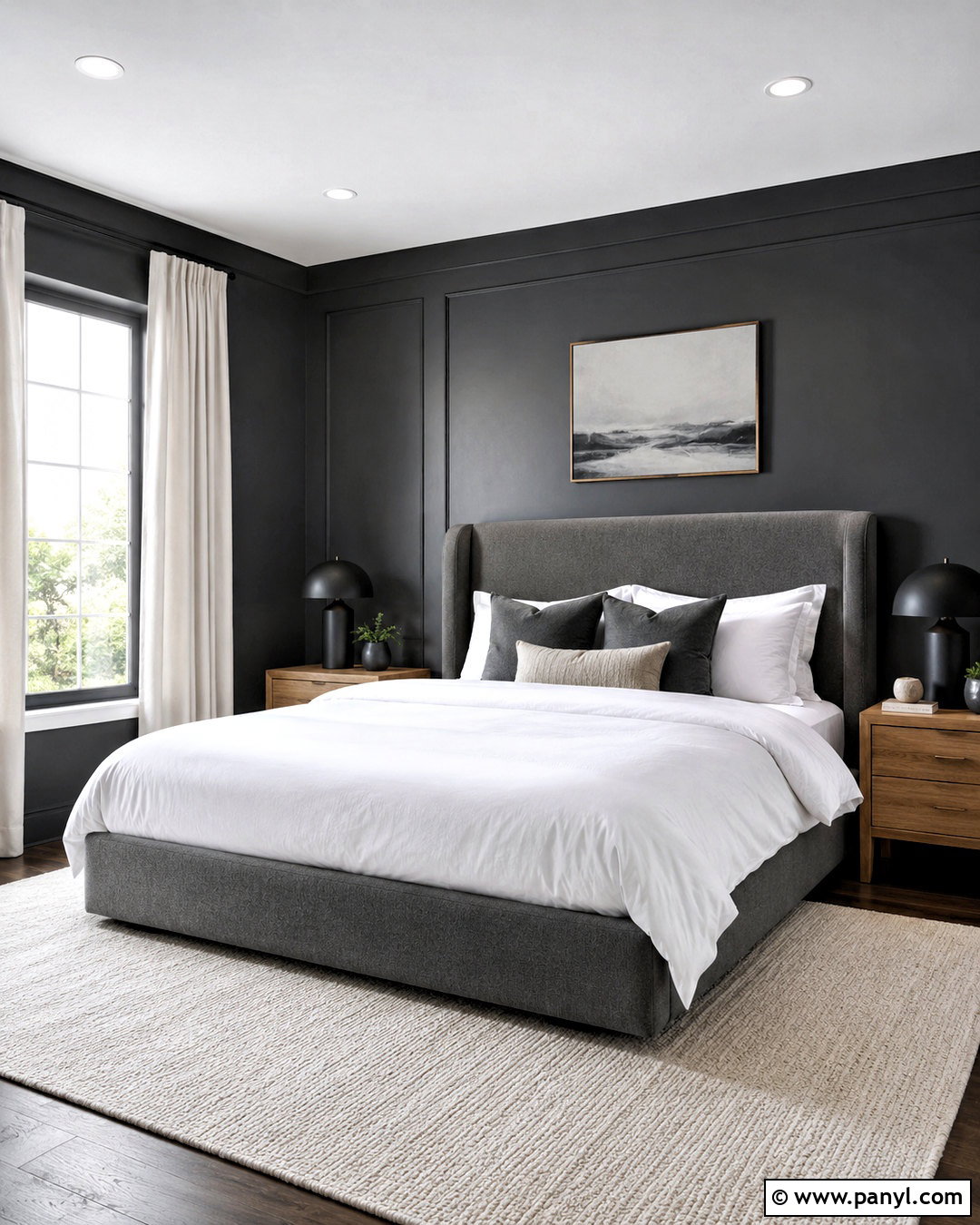 Dark Grey Bedroom With White Bedding - 20 dark grey bedroom ideas