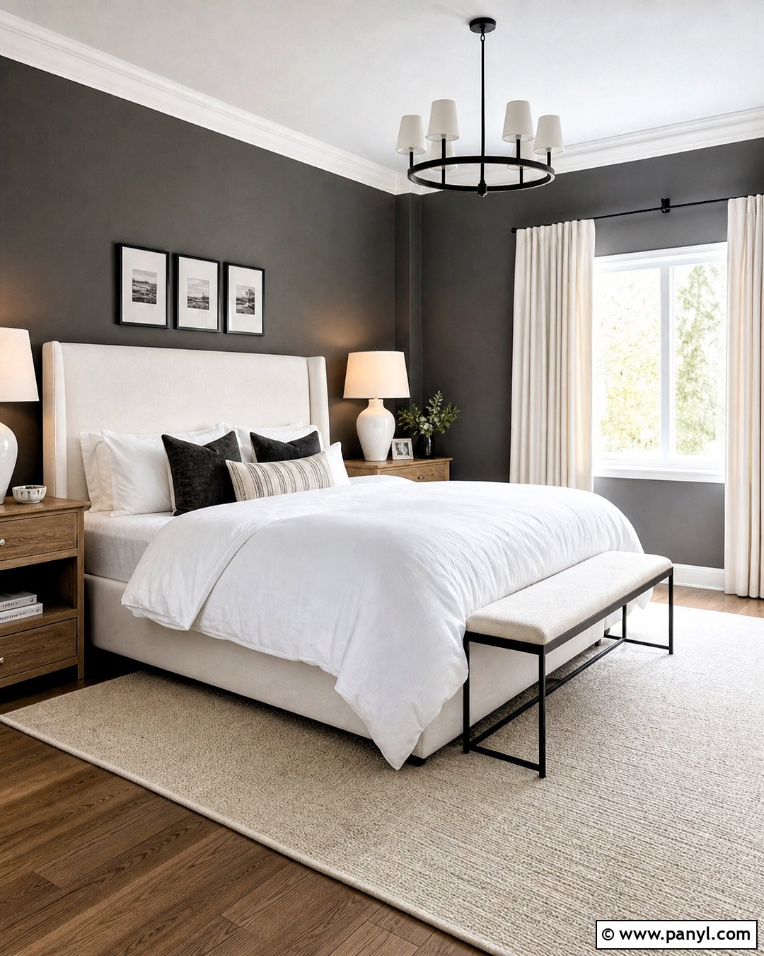 Dark Grey Bedroom With White Bedding - 20 dark grey walls bedroom ideas