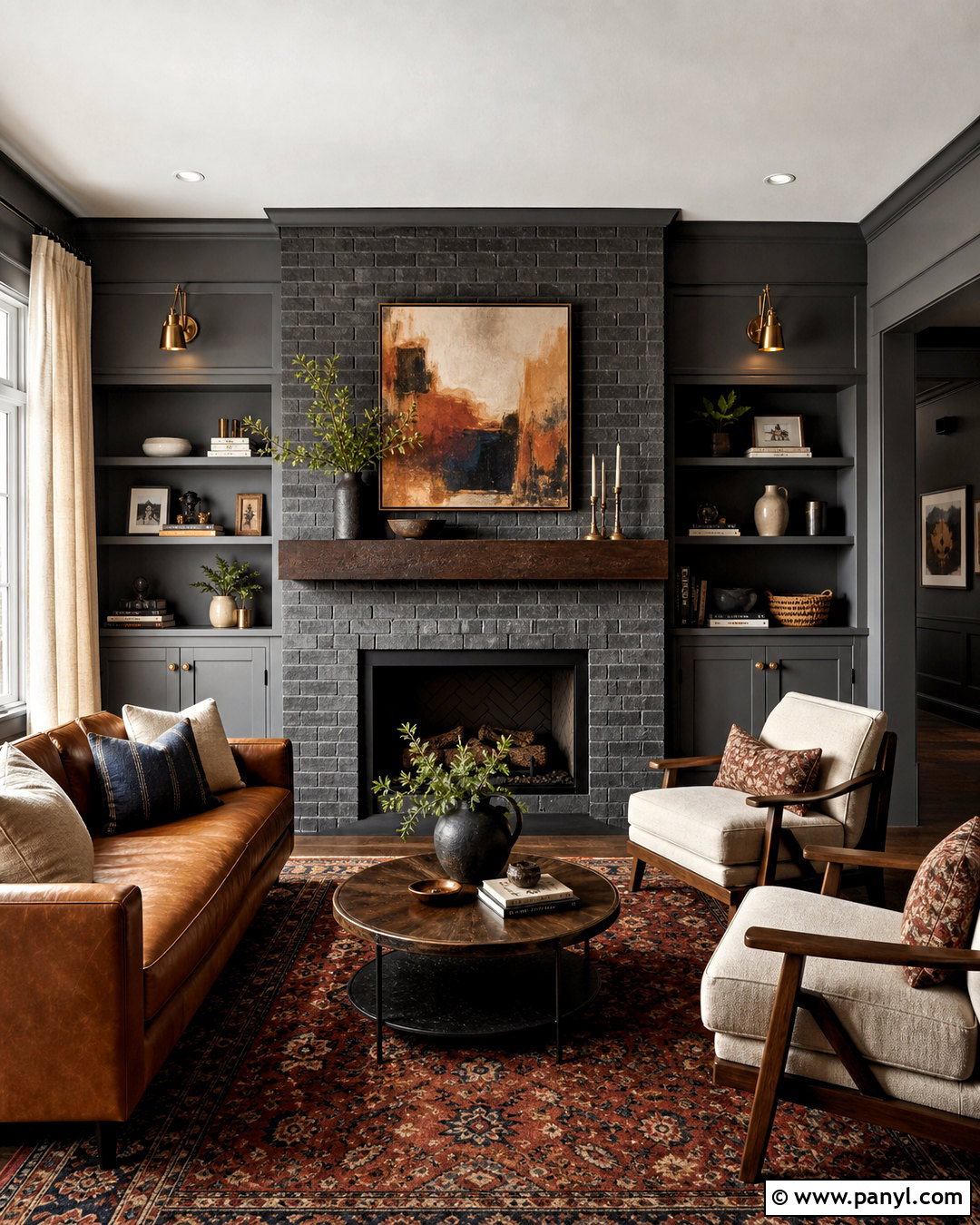 Dark Grey Brick Fireplace With Grey Walls - 20 grey brick fireplace ideas