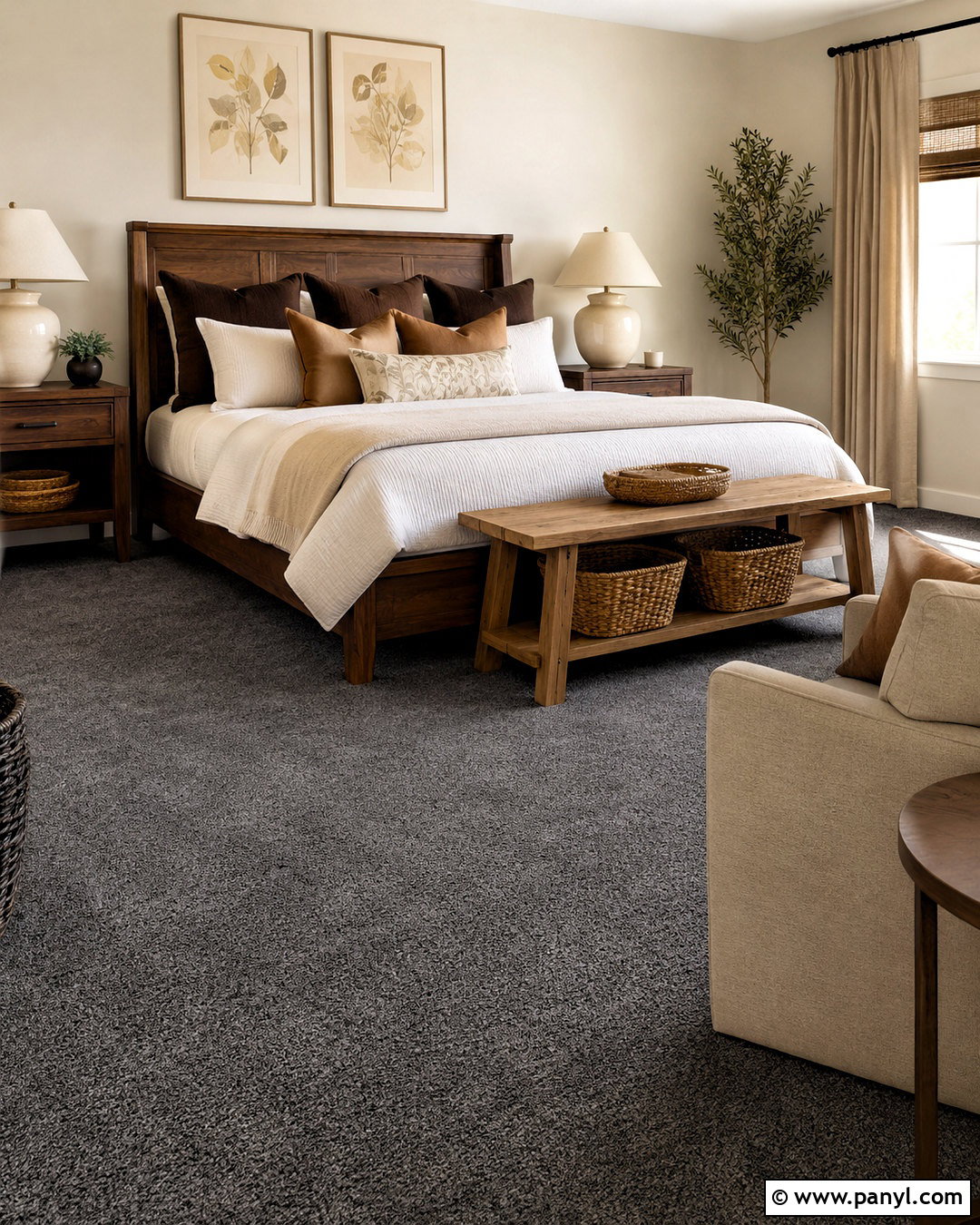 Dark Grey Carpet Bedroom With Beige Walls - 20 dark grey carpet bedroom ideas