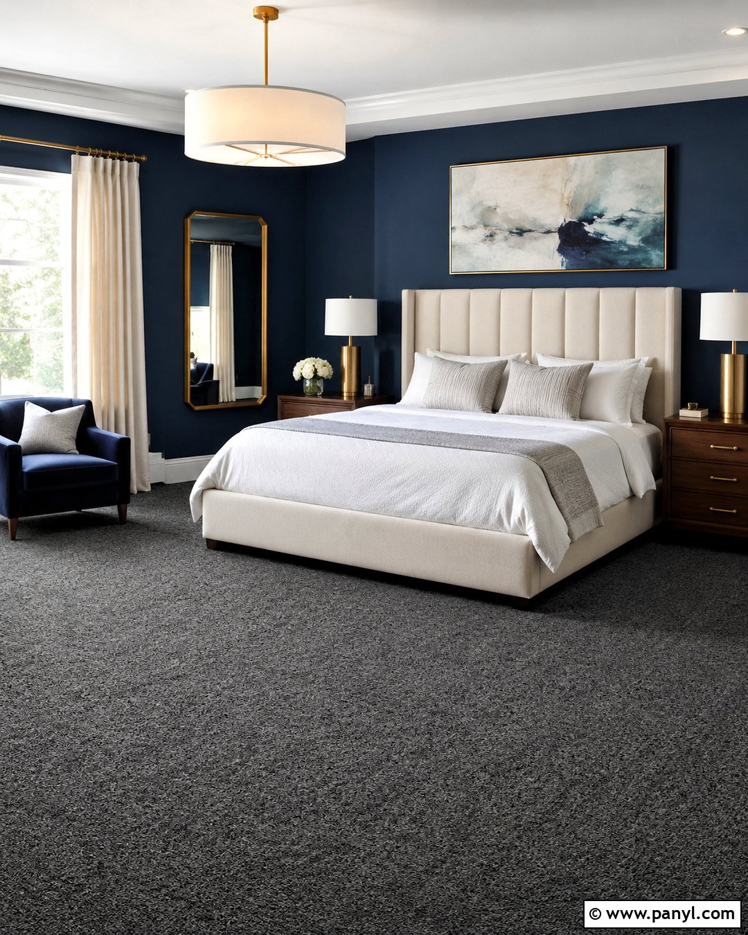 Dark Grey Carpet Bedroom With Navy Blue Walls - 20 dark grey carpet bedroom ideas