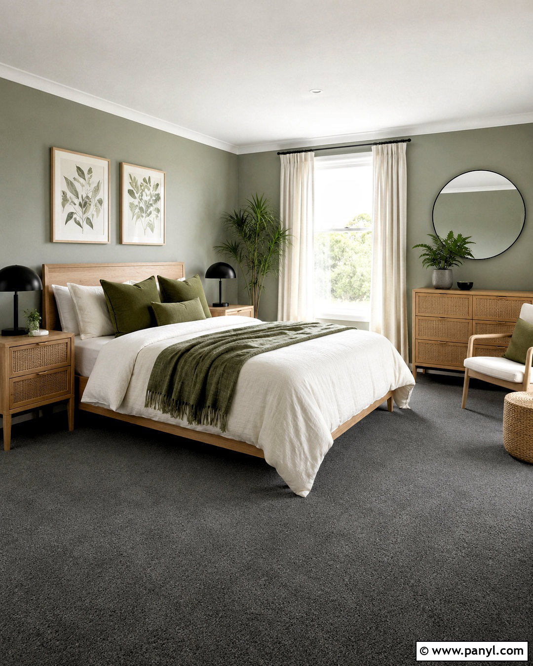 Dark Grey Carpet Bedroom With Sage Green Walls - 20 dark grey carpet bedroom ideas