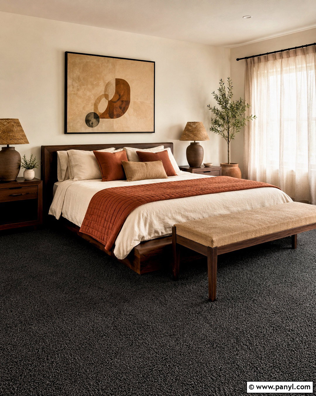 Dark Grey Carpet Bedroom With Terracotta Accents - 20 dark grey carpet bedroom ideas