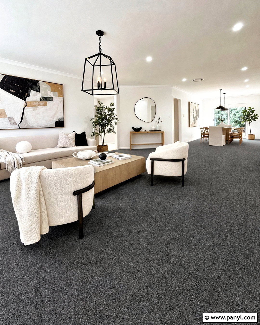 Dark Grey Carpet In An Open Plan Living Room - 20 dark grey carpet living room ideas