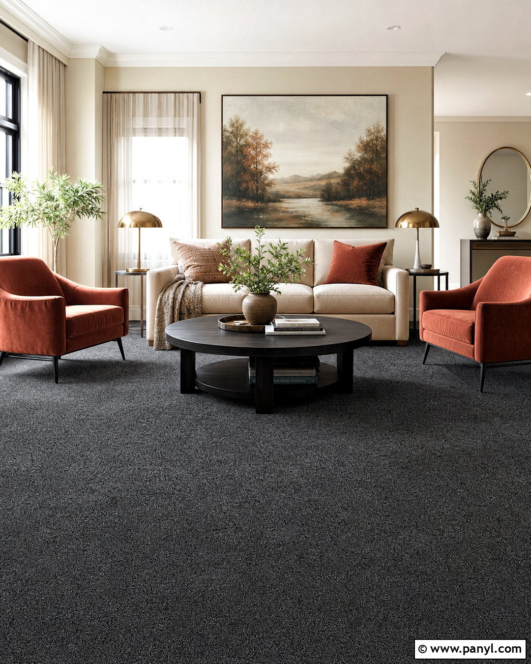 Dark Grey Carpet With A Beige Sofa - 20 dark grey carpet living room ideas