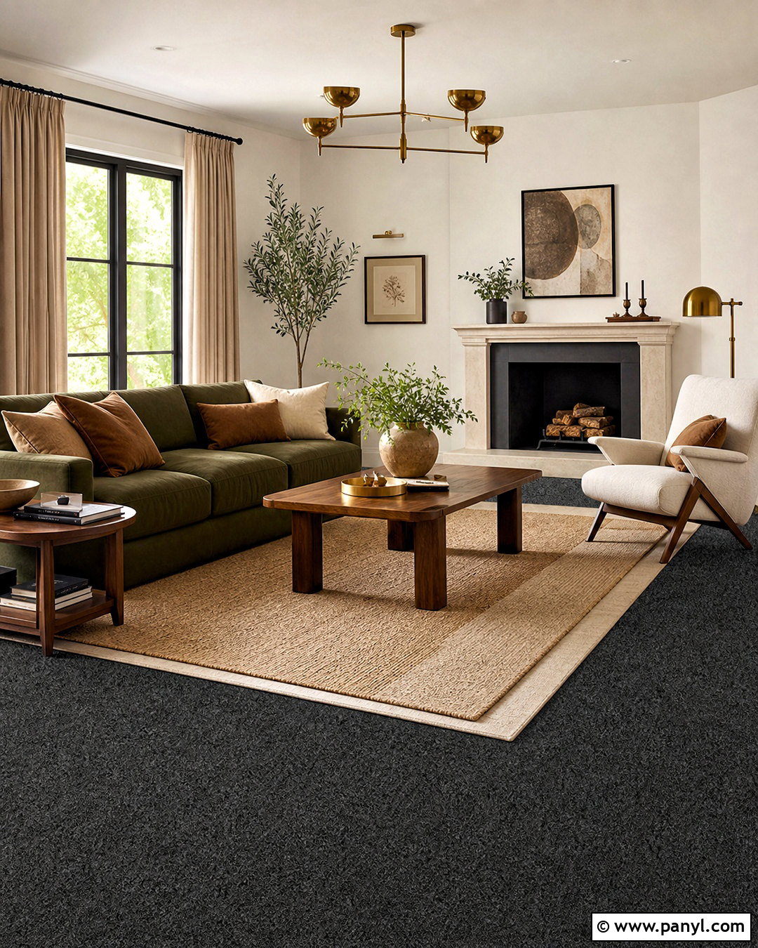 Dark Grey Carpet With A Green Sofa - 20 dark grey carpet living room ideas