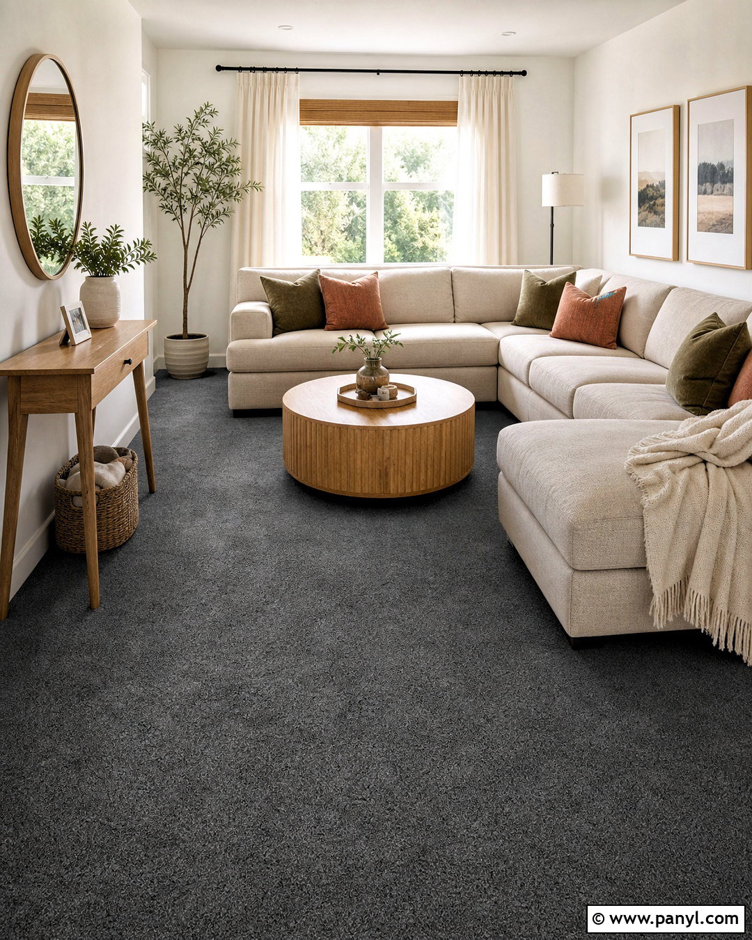Dark Grey Carpet With A Sectional Sofa - 20 dark grey carpet living room ideas