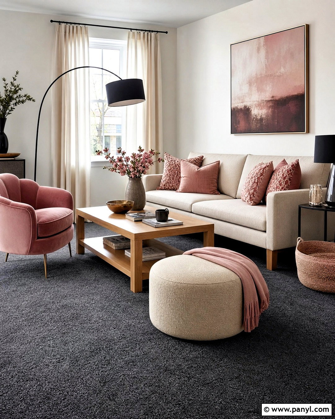 Dark Grey Carpet With Blush Pink - 20 dark grey carpet living room ideas