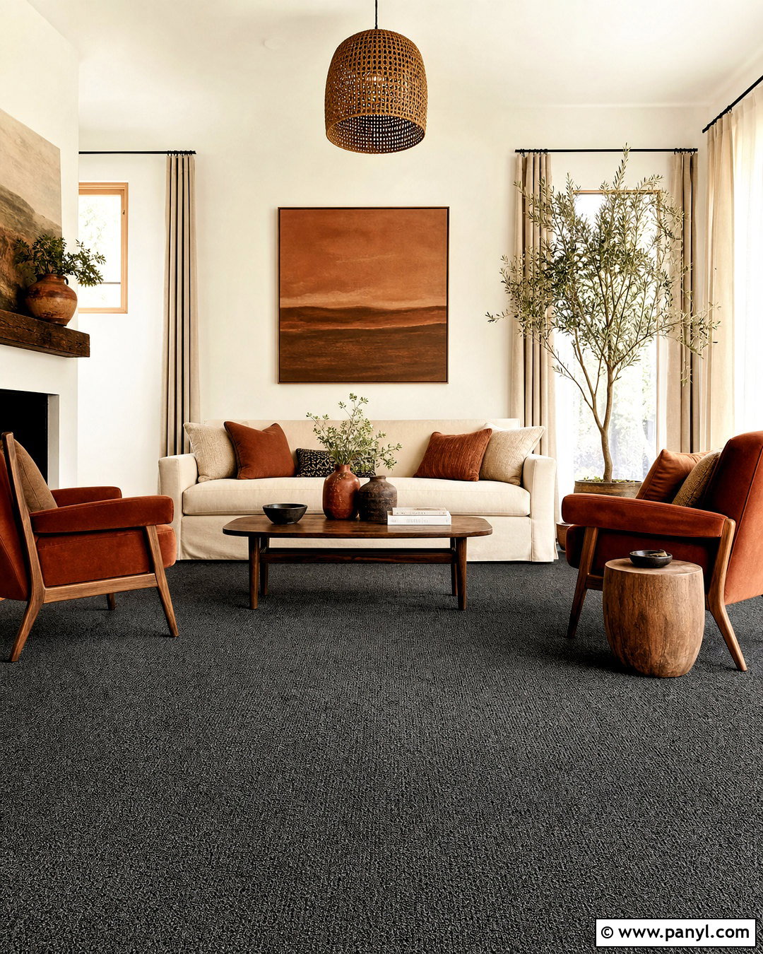 Dark Grey Carpet With Terracotta Accents - 20 dark grey carpet living room ideas
