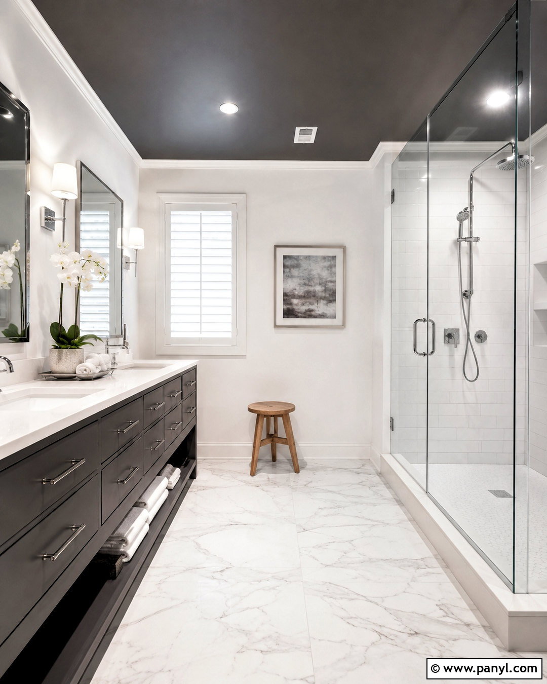 Dark Grey Ceiling and White Bathroom - 20 dark grey and white bathroom ideas