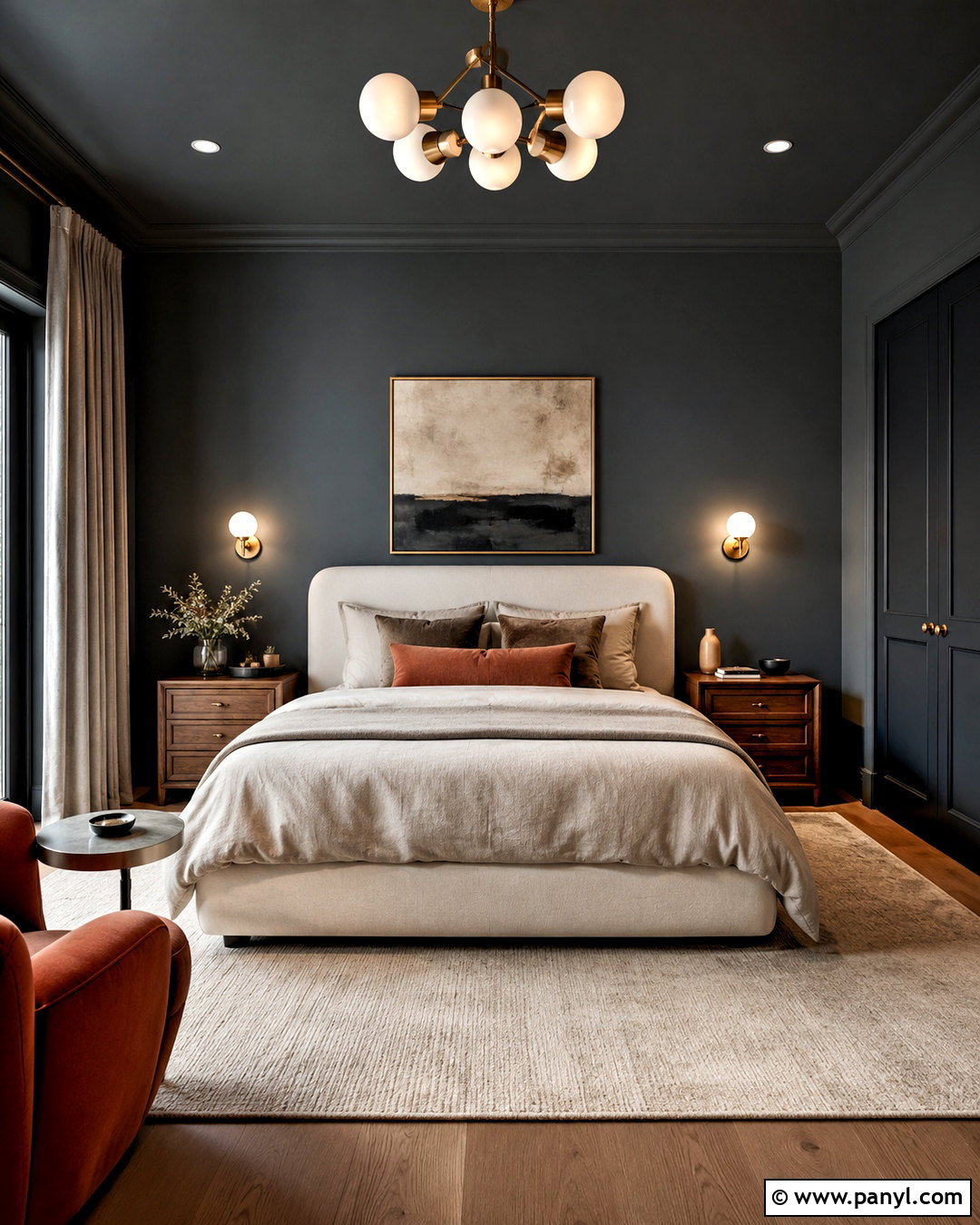 Dark Grey Color-Drenched Bedroom - 40 Dark Grey Walls