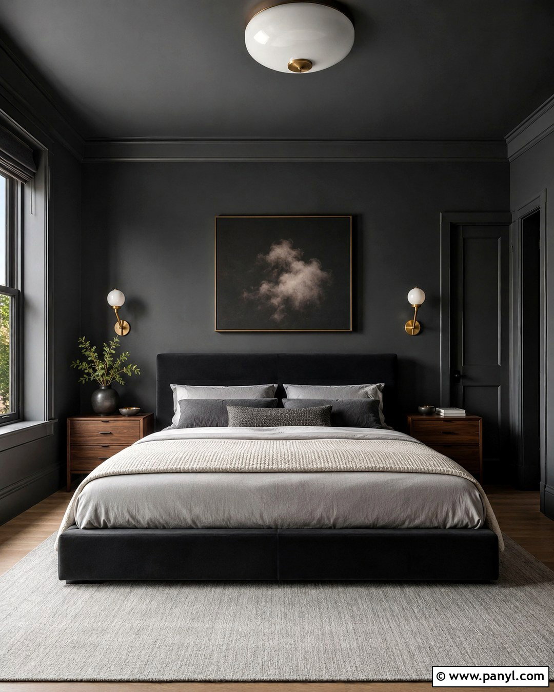 Dark Grey Color Drenched Bedroom - 20 Black And Grey Wall Paint Ideas