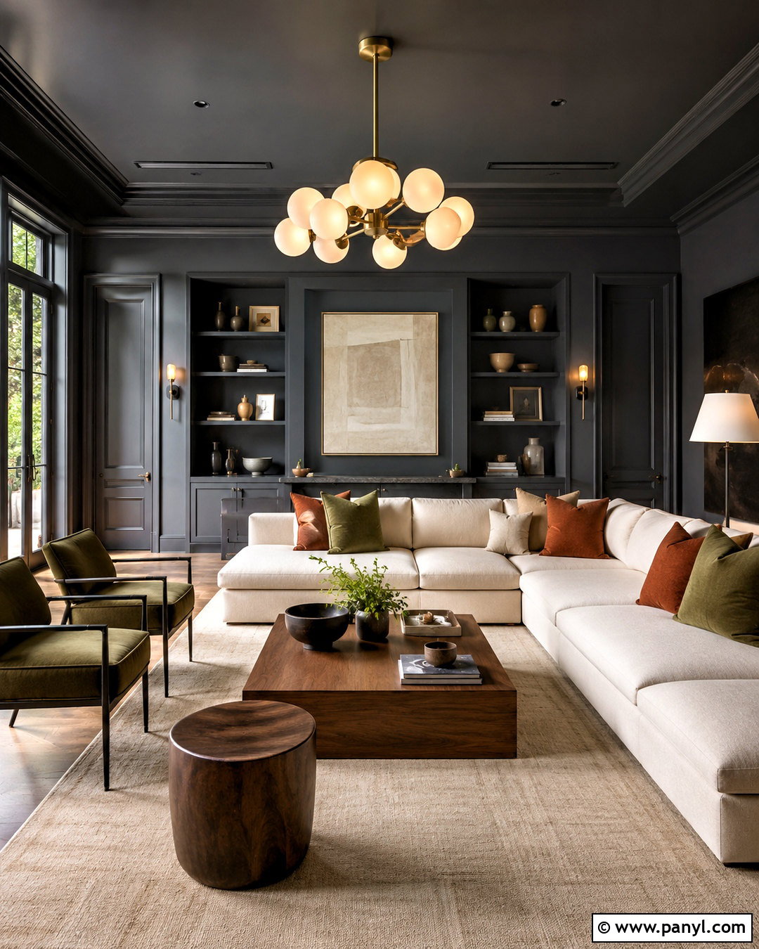 Dark Grey Color-Drenched Living Room - 40 Dark Grey Walls