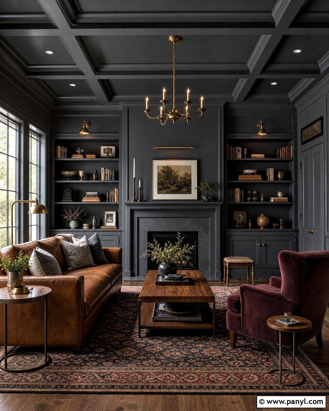 Dark Grey Color-Drenched Lounge - 20 dark grey interior ideas