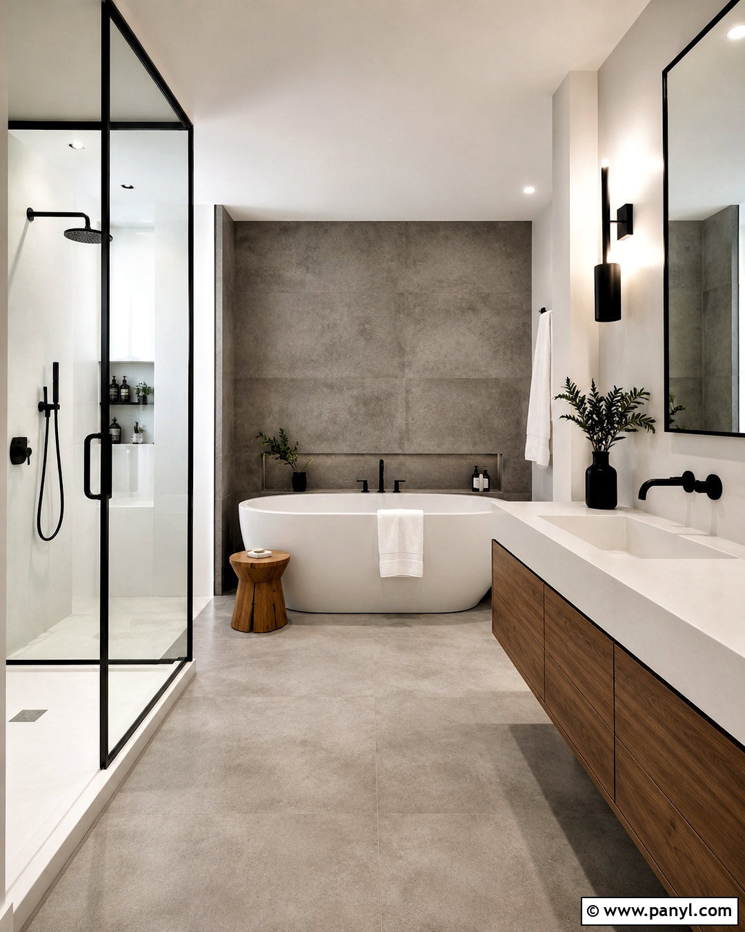 Dark Grey Concrete and White Bathroom - 20 dark grey and white bathroom ideas