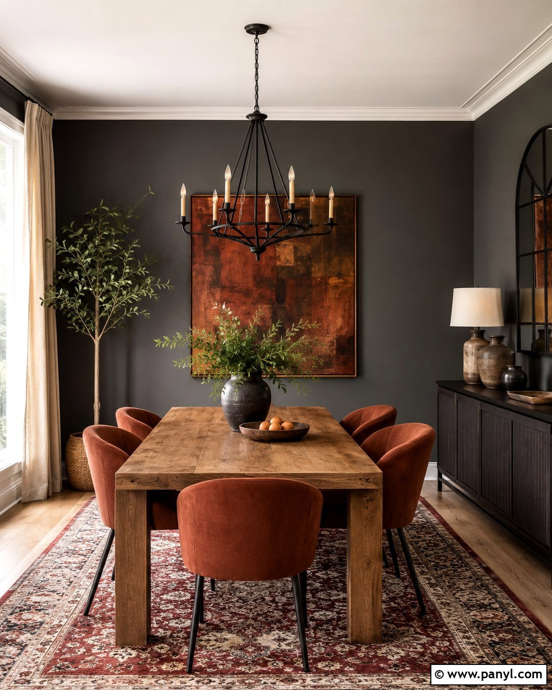 Dark Grey Dining Room Walls With Red Accents - 20 Dark Grey Interior Walls