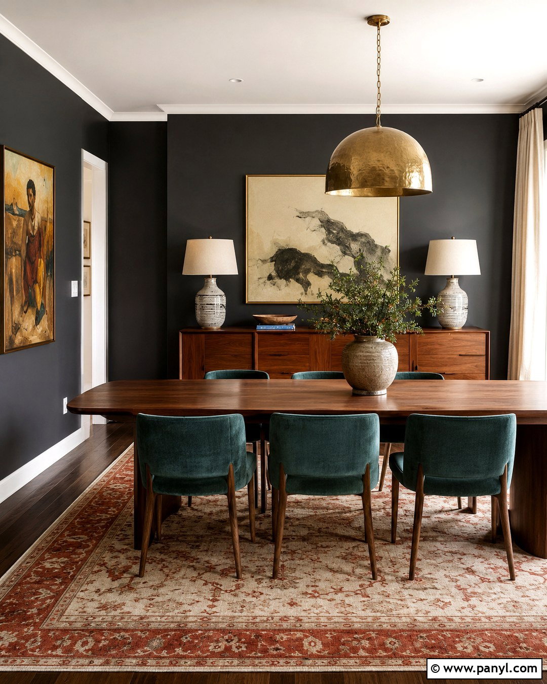 Dark Grey Dining Room Walls With Walnut Furniture - 20 Dark Grey Interior Walls