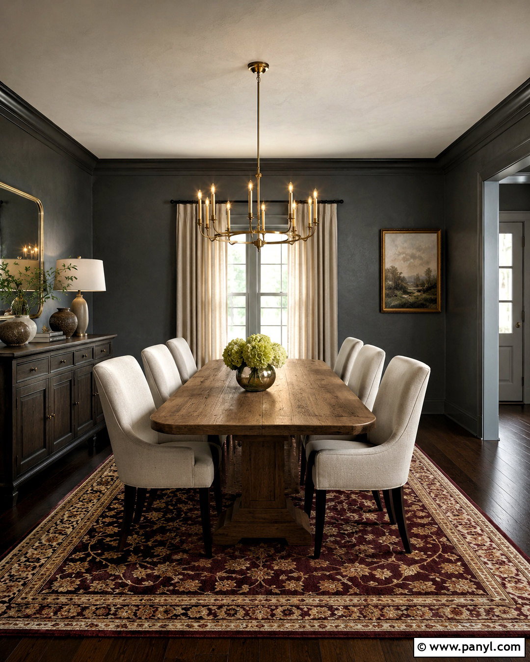 Dark Grey Dining Room With Brass Accents - 20 dark grey room ideas