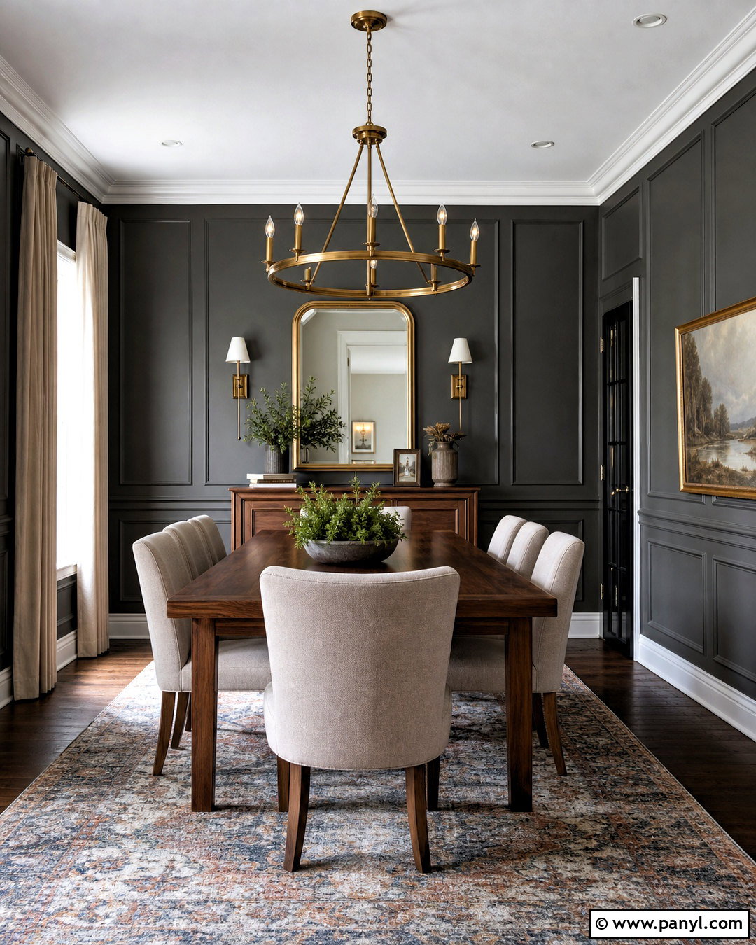Dark Grey Dining Room With Brass Accents - 20 dark grey interior ideas