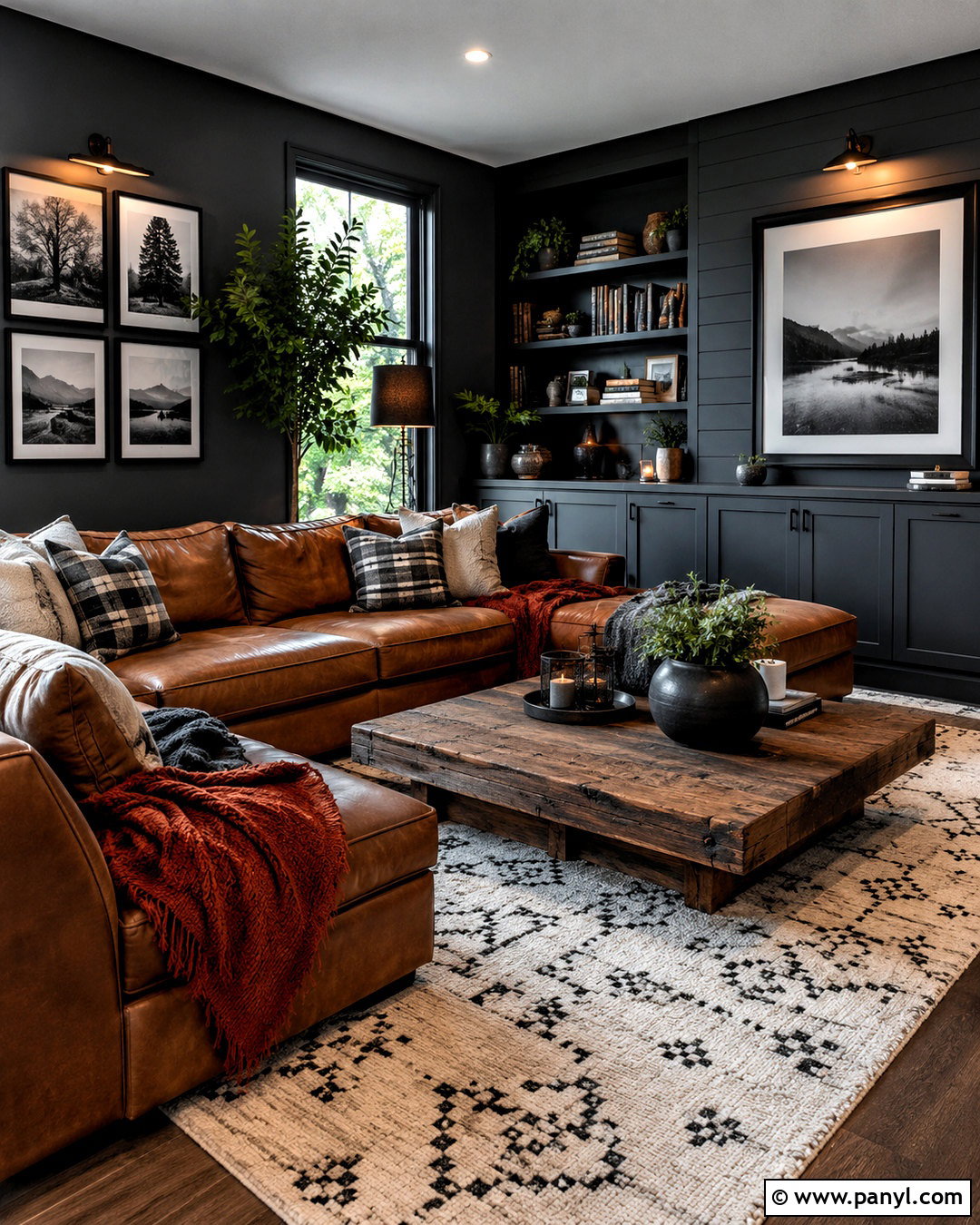 Dark Grey Family Room With Leather Seating - 20 dark grey room ideas