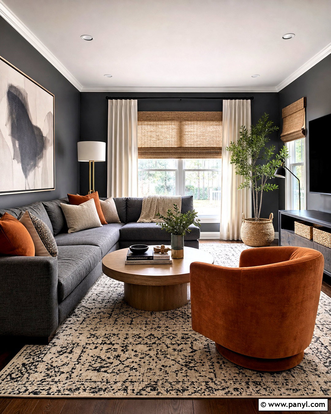 Dark Grey Family Room With Rust Accents - 20 dark grey interior ideas