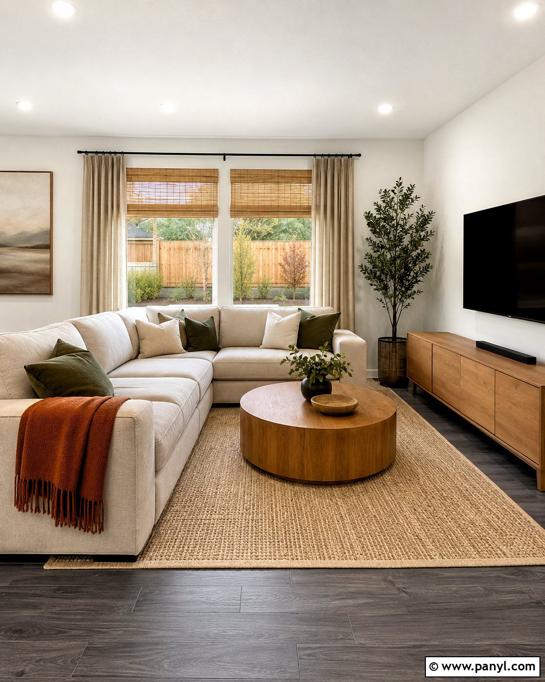 Dark Grey Flooring With A Cream Sectional - 20 dark grey flooring living room ideas