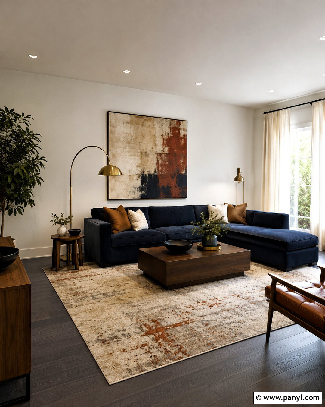 Dark Grey Flooring With A Navy Sofa - 20 dark grey flooring living room ideas
