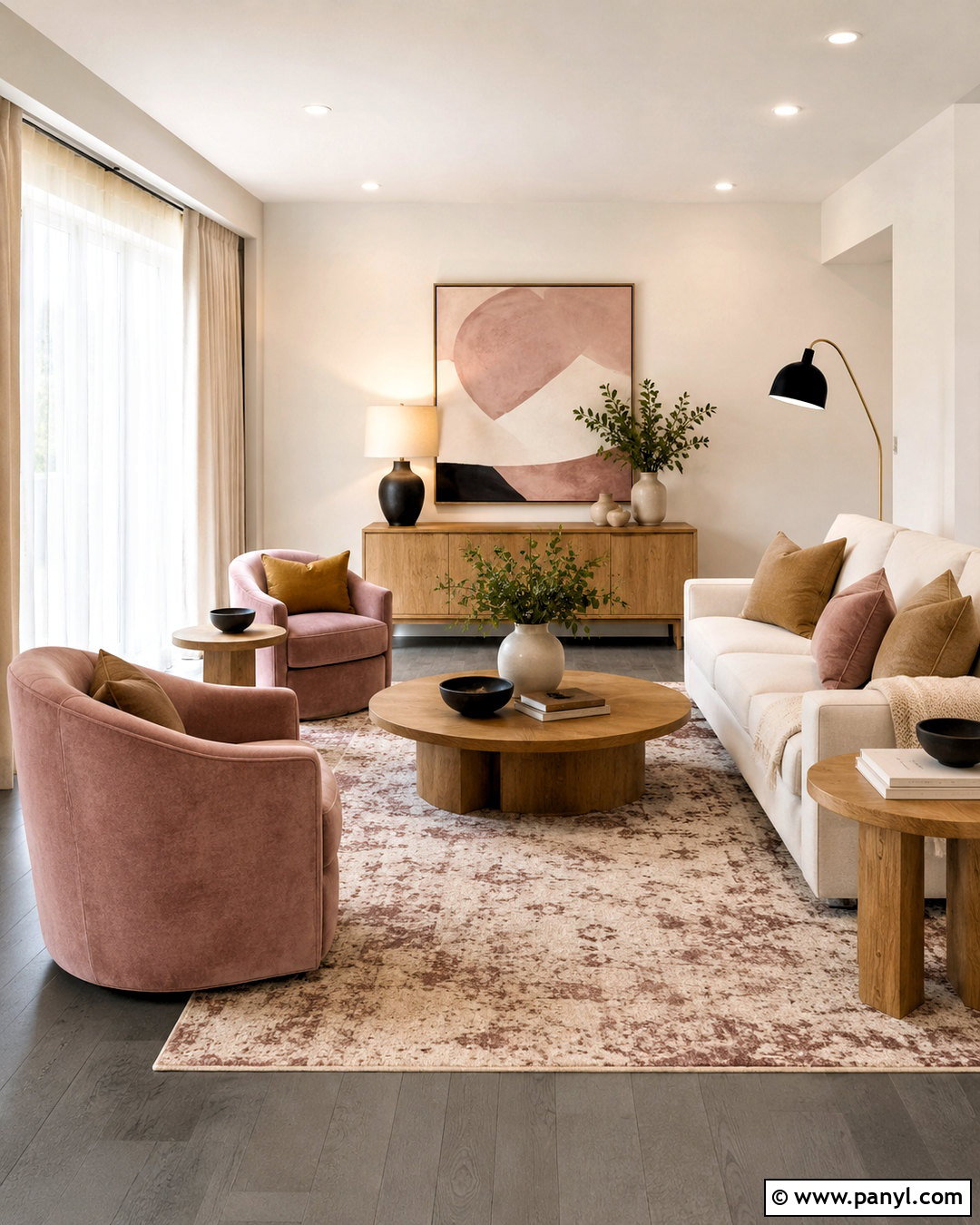 Dark Grey Flooring With Blush Pink Decor - 20 dark grey flooring living room ideas