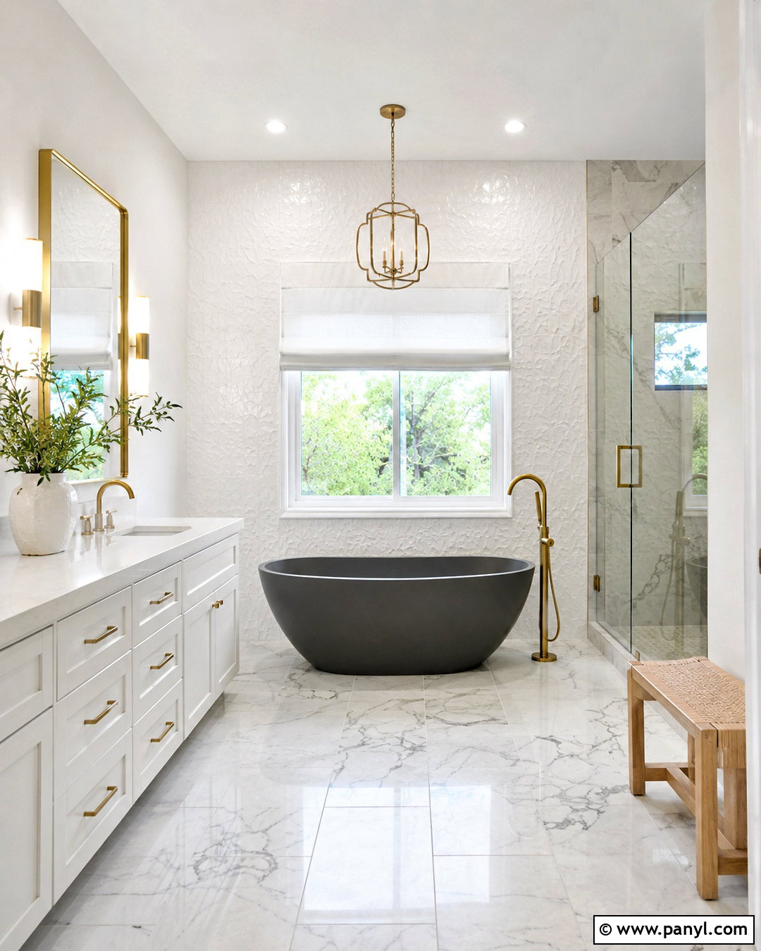 Dark Grey Freestanding Tub and White Bathroom - 20 dark grey and white bathroom ideas