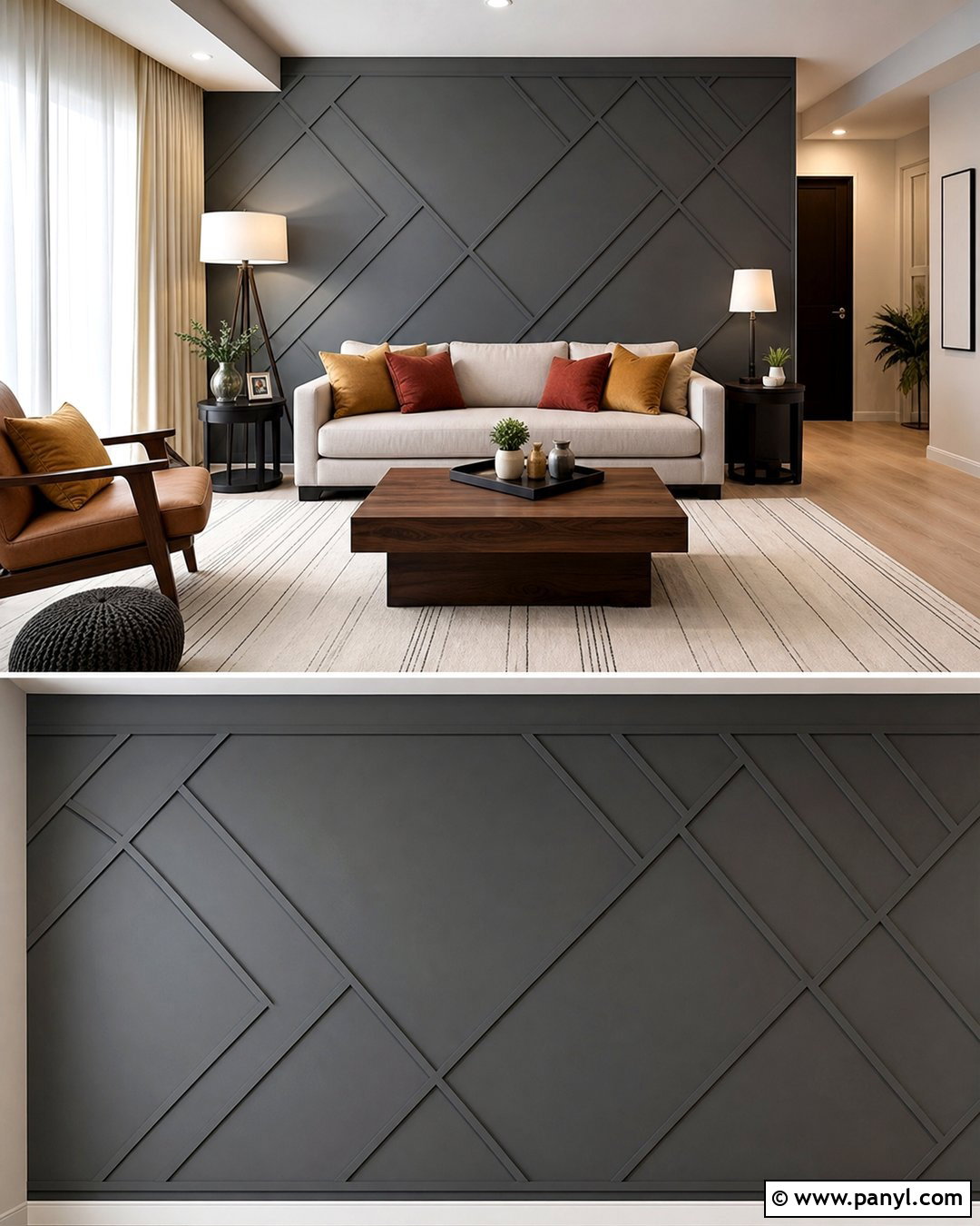 Dark Grey Geometric Accent Wall - 30 Dark Grey Accent Wall Ideas