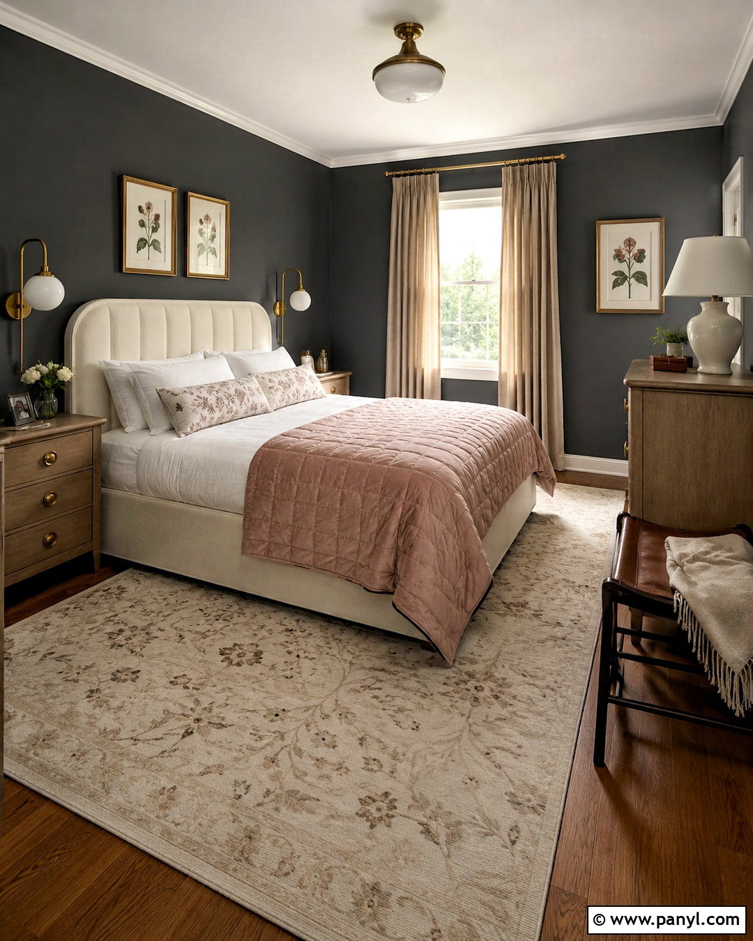Dark Grey Guest Bedroom With Blush Accents - 20 dark grey room ideas