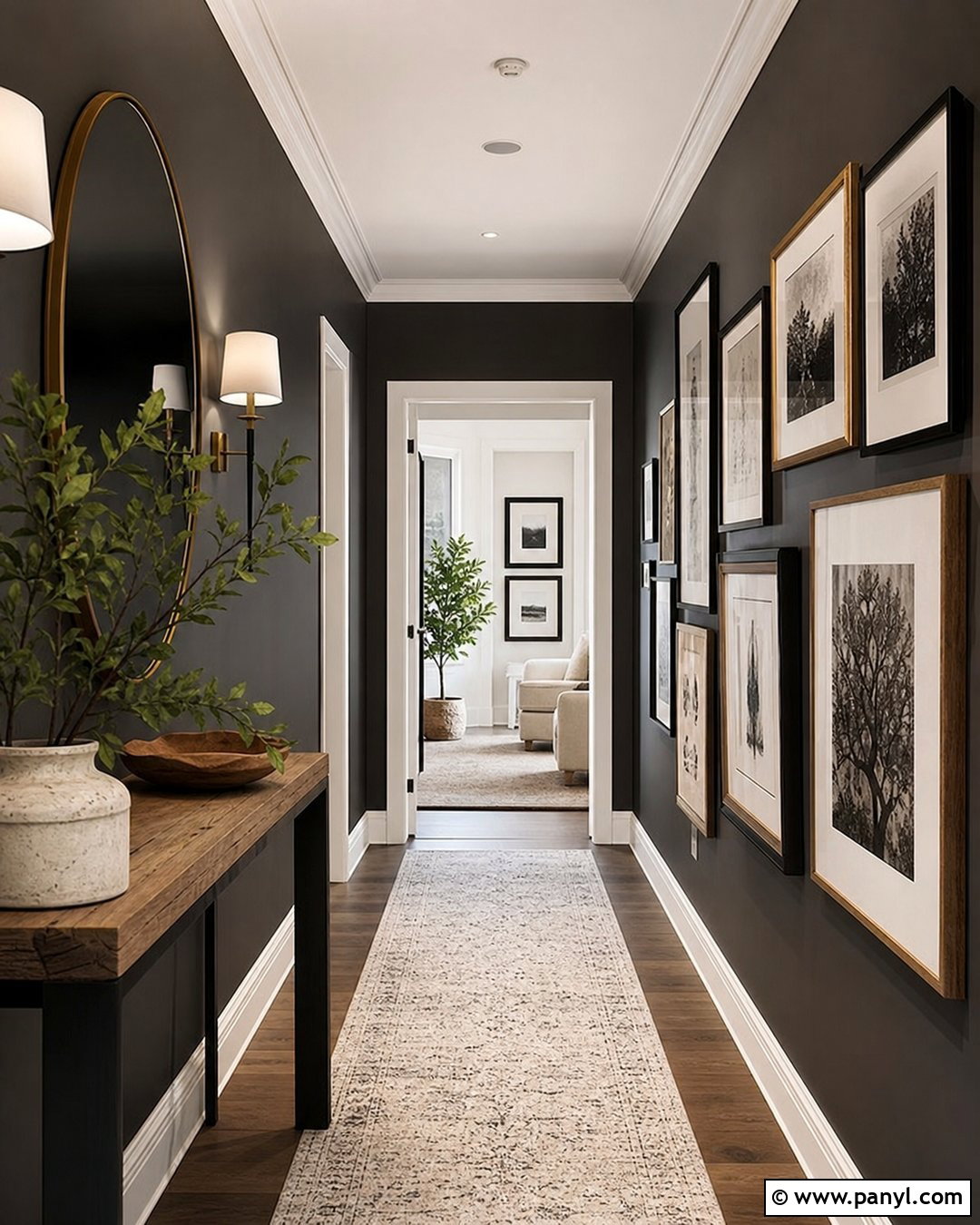 Dark Grey Hallway With Gallery Wall - 25 Dark Grey Wall Color Ideas