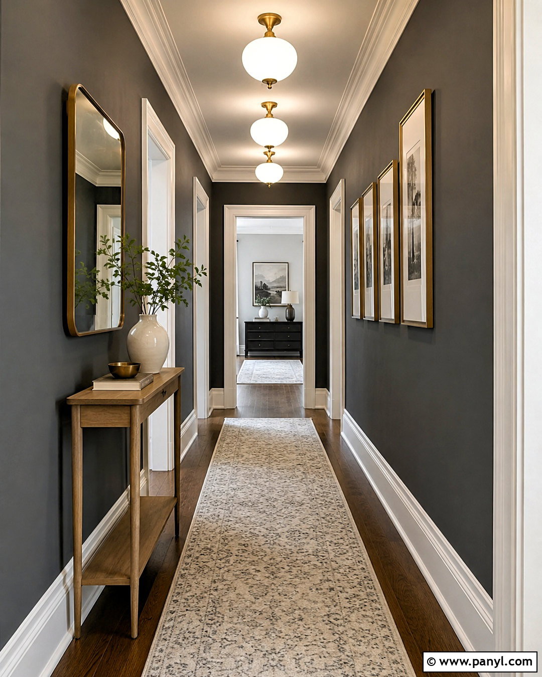 Dark Grey Hallway With Light Trim - 40 Dark Grey Walls